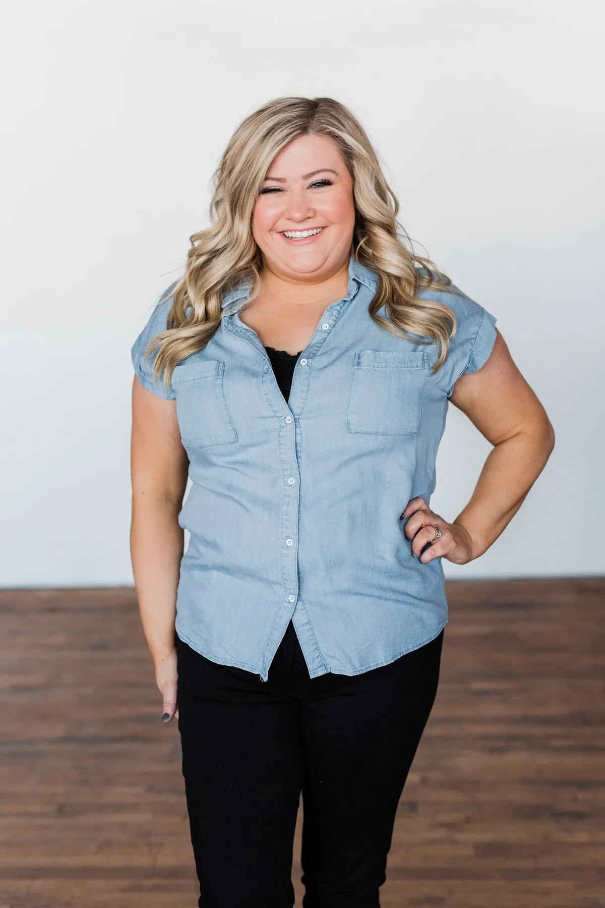 Walk With Me Button Top- Chambray
