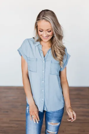 Walk With Me Button Top- Chambray
