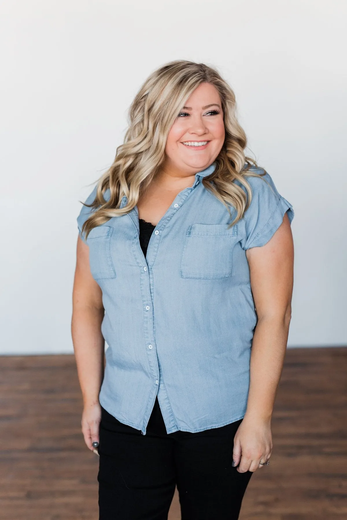 Walk With Me Button Top- Chambray