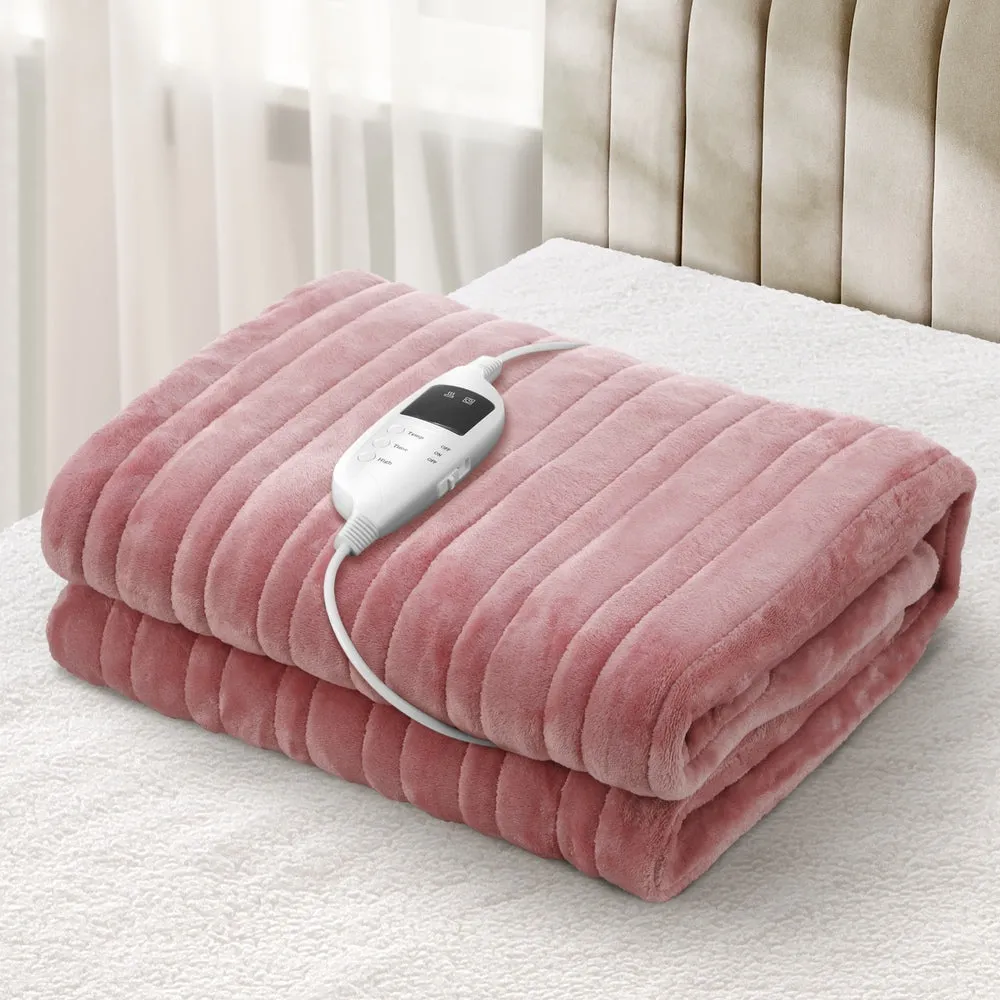 Washable Electric Heated Throw Rug Flannel Pink