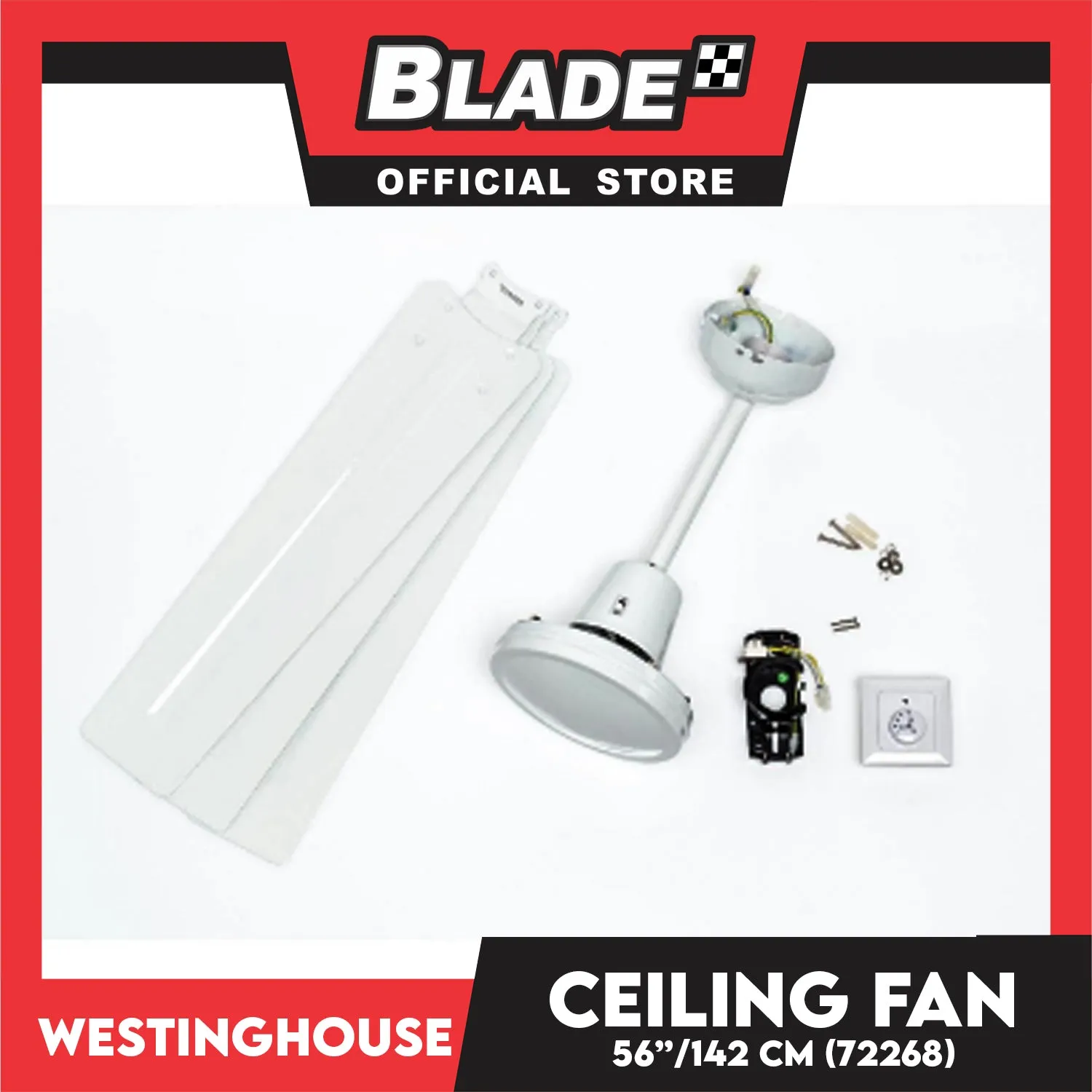 Westinghouse Ceiling Fan 56'' 142cm 72268 Industrial Three-Blade White Finish Indoor Ceiling Fan
