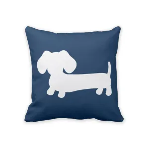 White & Navy Dachshund Pillow