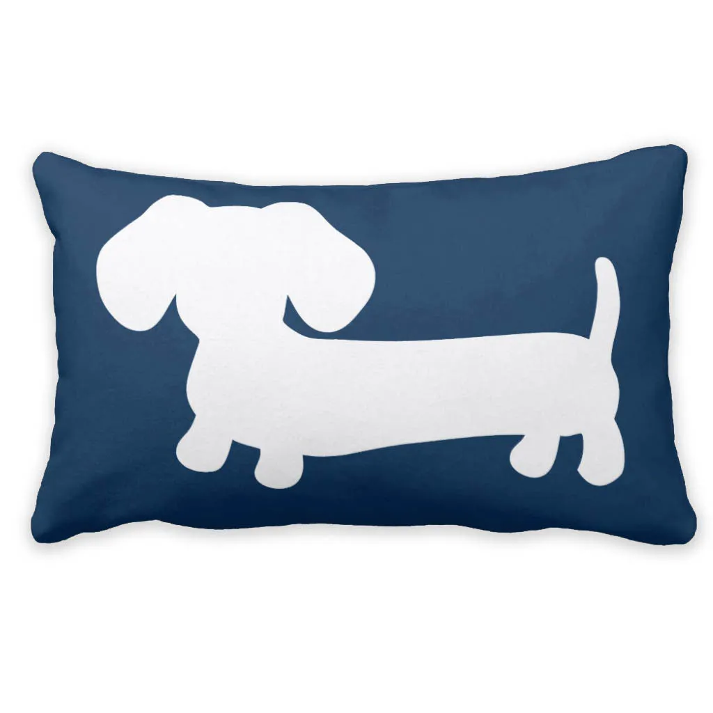 White & Navy Dachshund Pillow