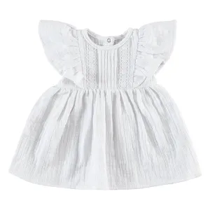 White Flutter Sleeve Dress with Lace