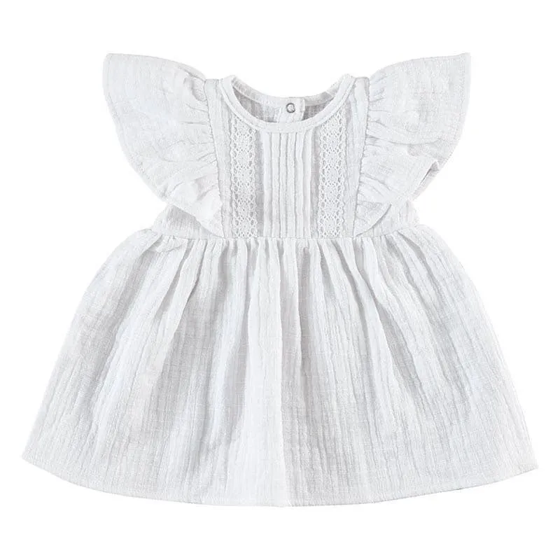 White Flutter Sleeve Dress with Lace