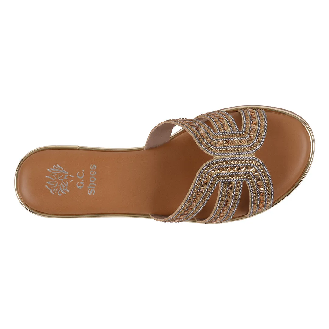 Women's Clara Gold Embellished Flat Sandals