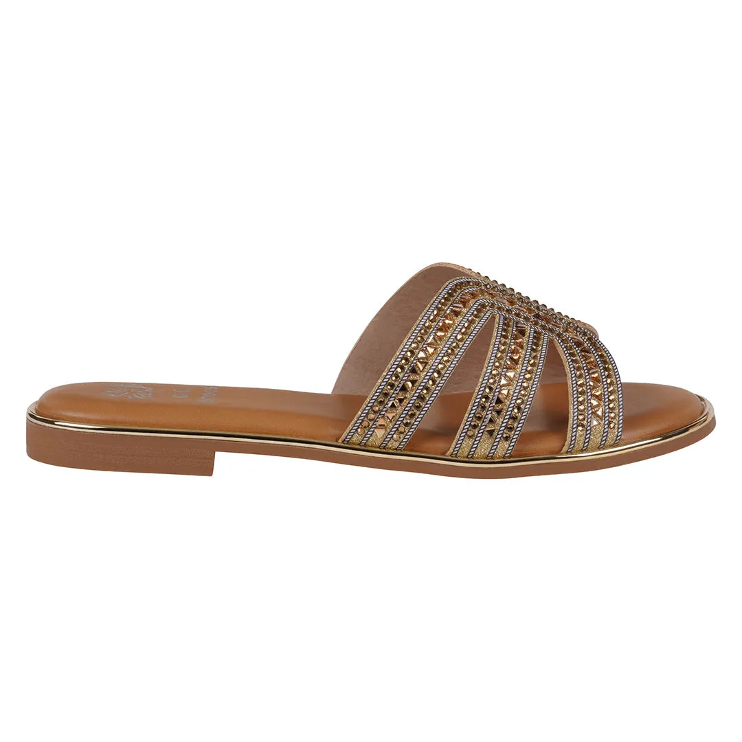 Women's Clara Gold Embellished Flat Sandals