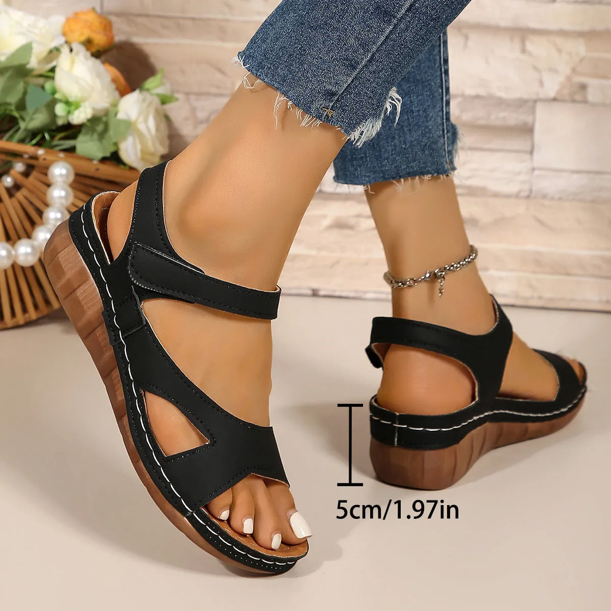 Women's Floral Velcro Platform Sandals
