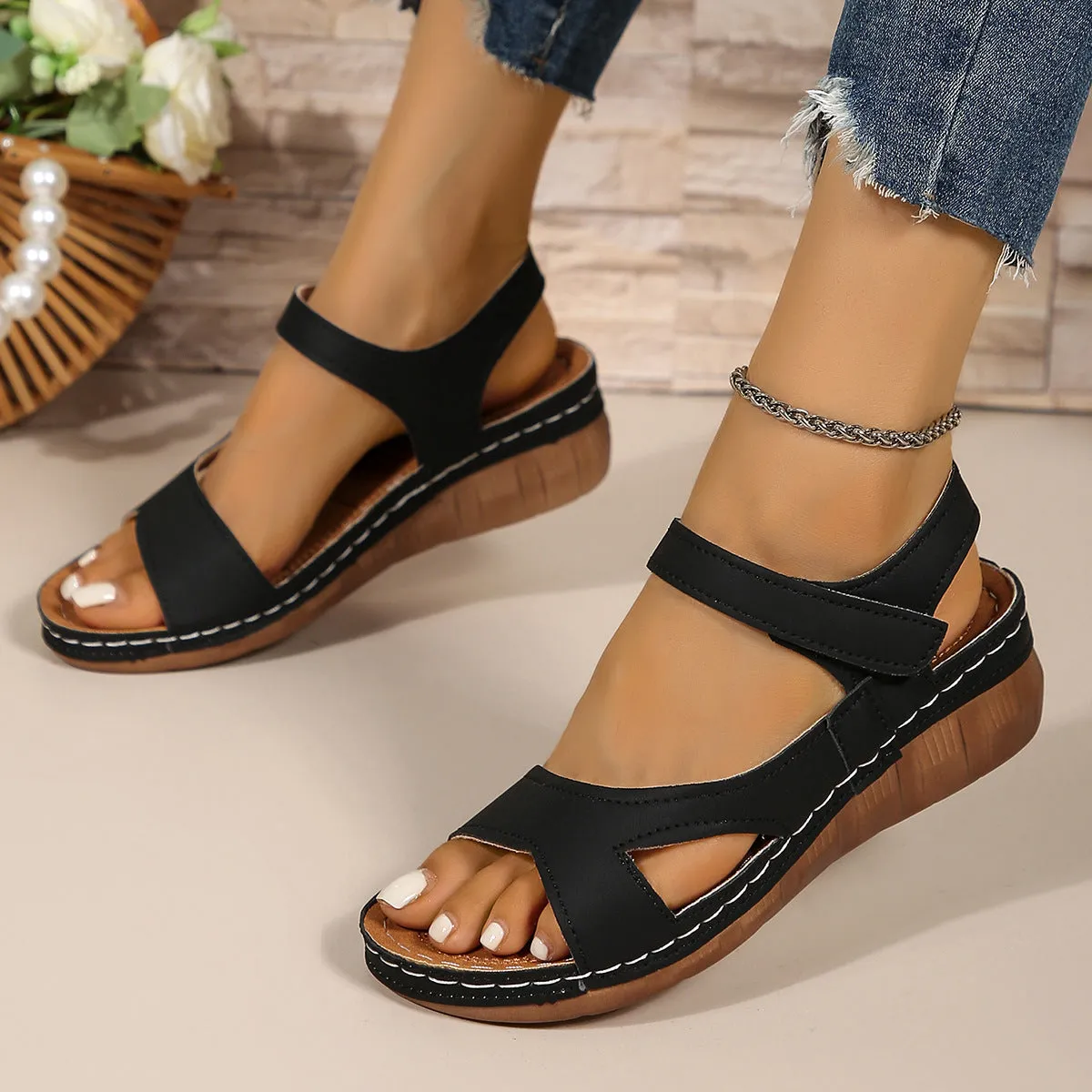 Women's Floral Velcro Platform Sandals
