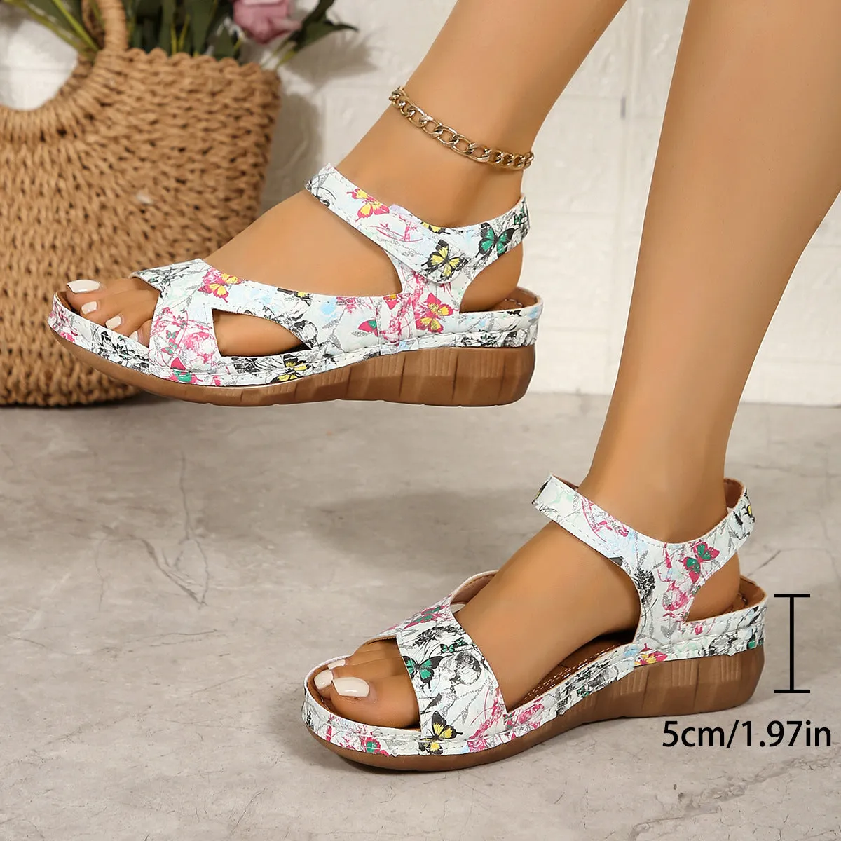 Women's Floral Velcro Platform Sandals