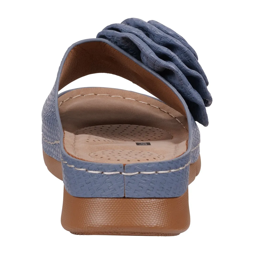 Women's Honey Blue Flower Rosette Flat Comfort Sandals