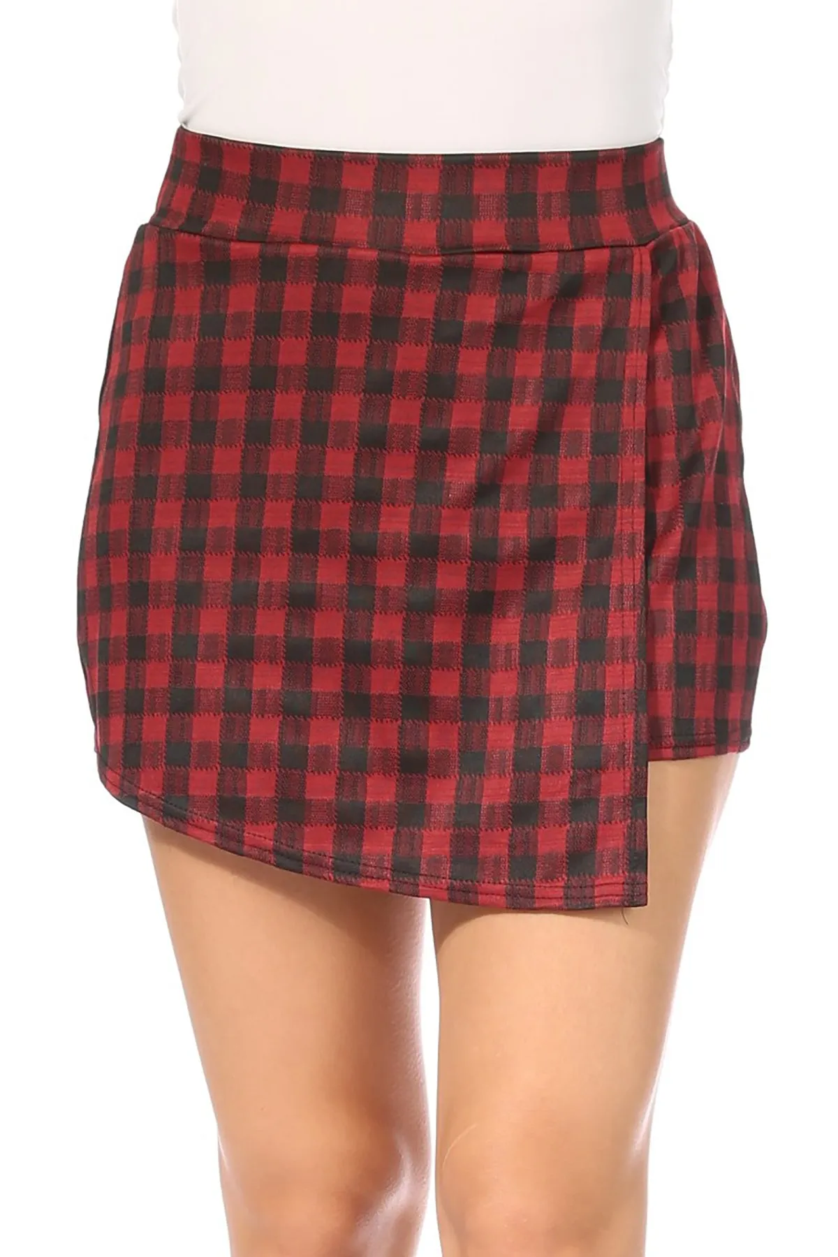 Women's Plaid Elastic High Waist Wrap Lightweight Skorts Casual Workout Short