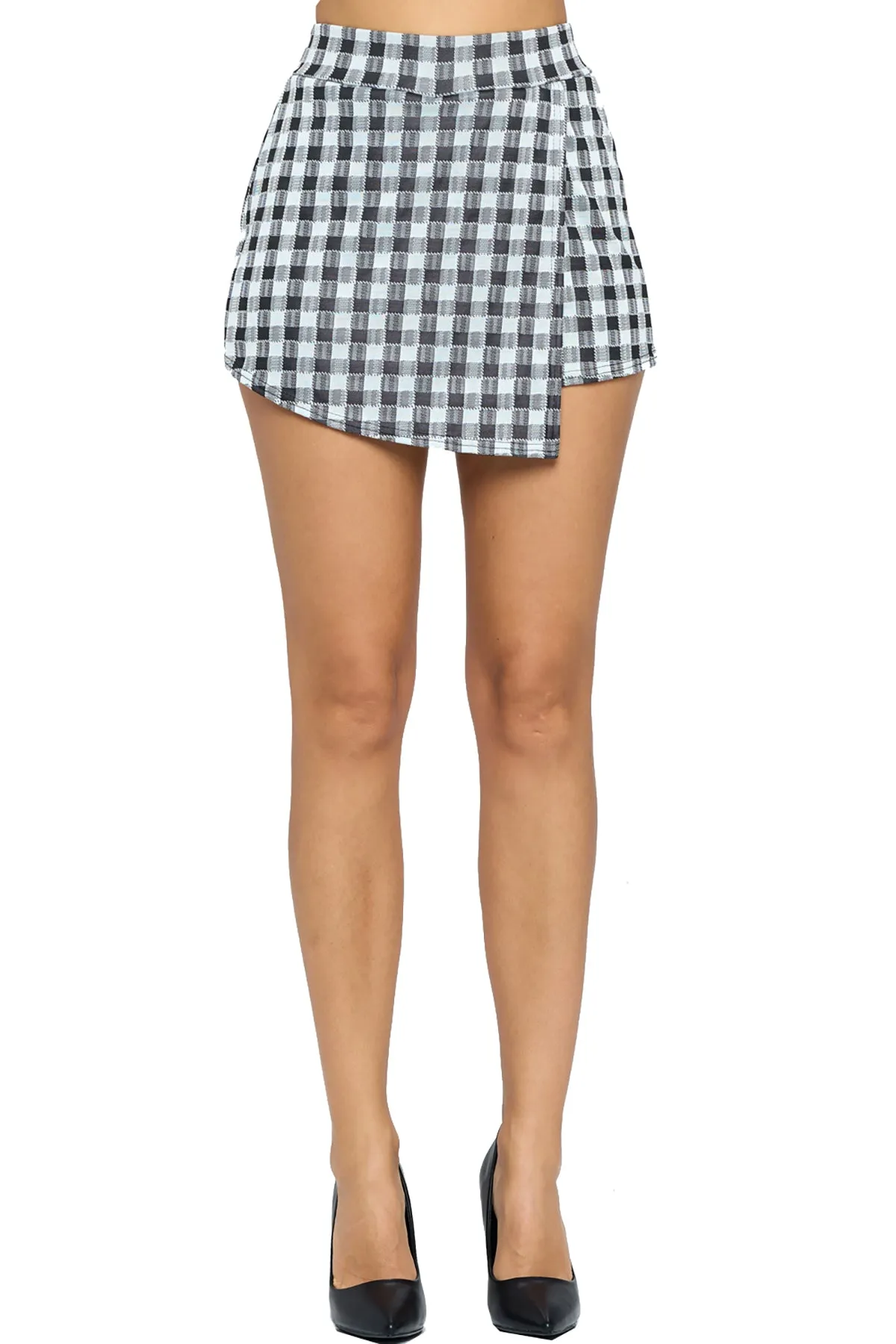 Women's Plaid Elastic High Waist Wrap Lightweight Skorts Casual Workout Short