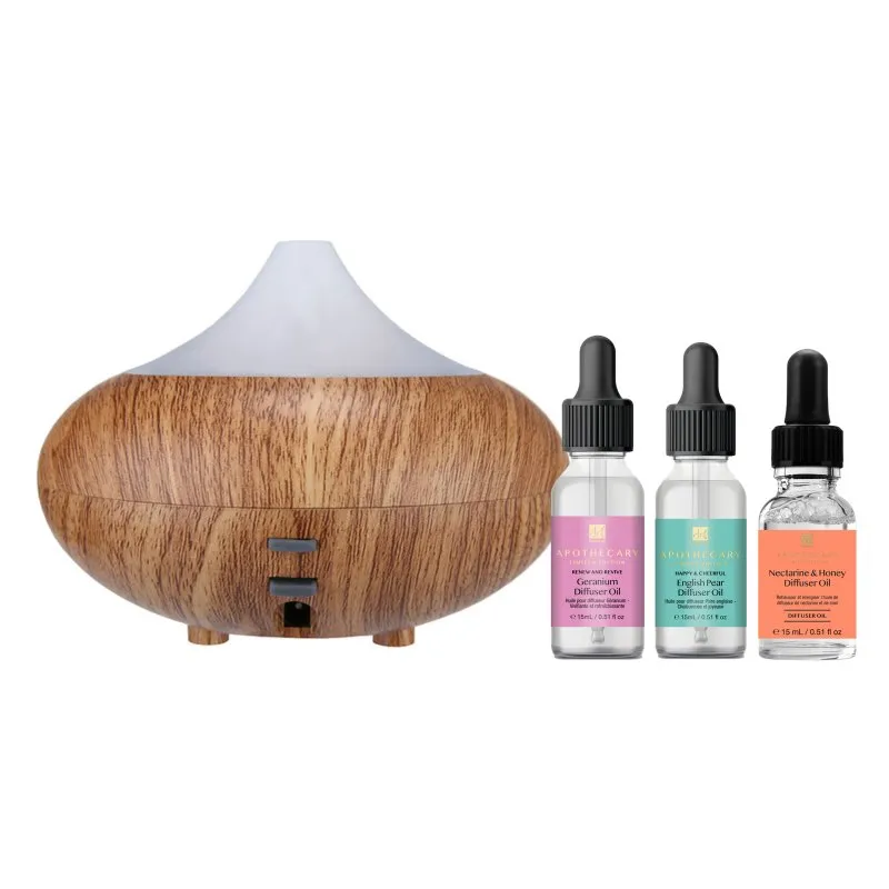Wooden Aroma Diffuser   Oils Kit: Geranium, English Pear, Nectarine & Honey