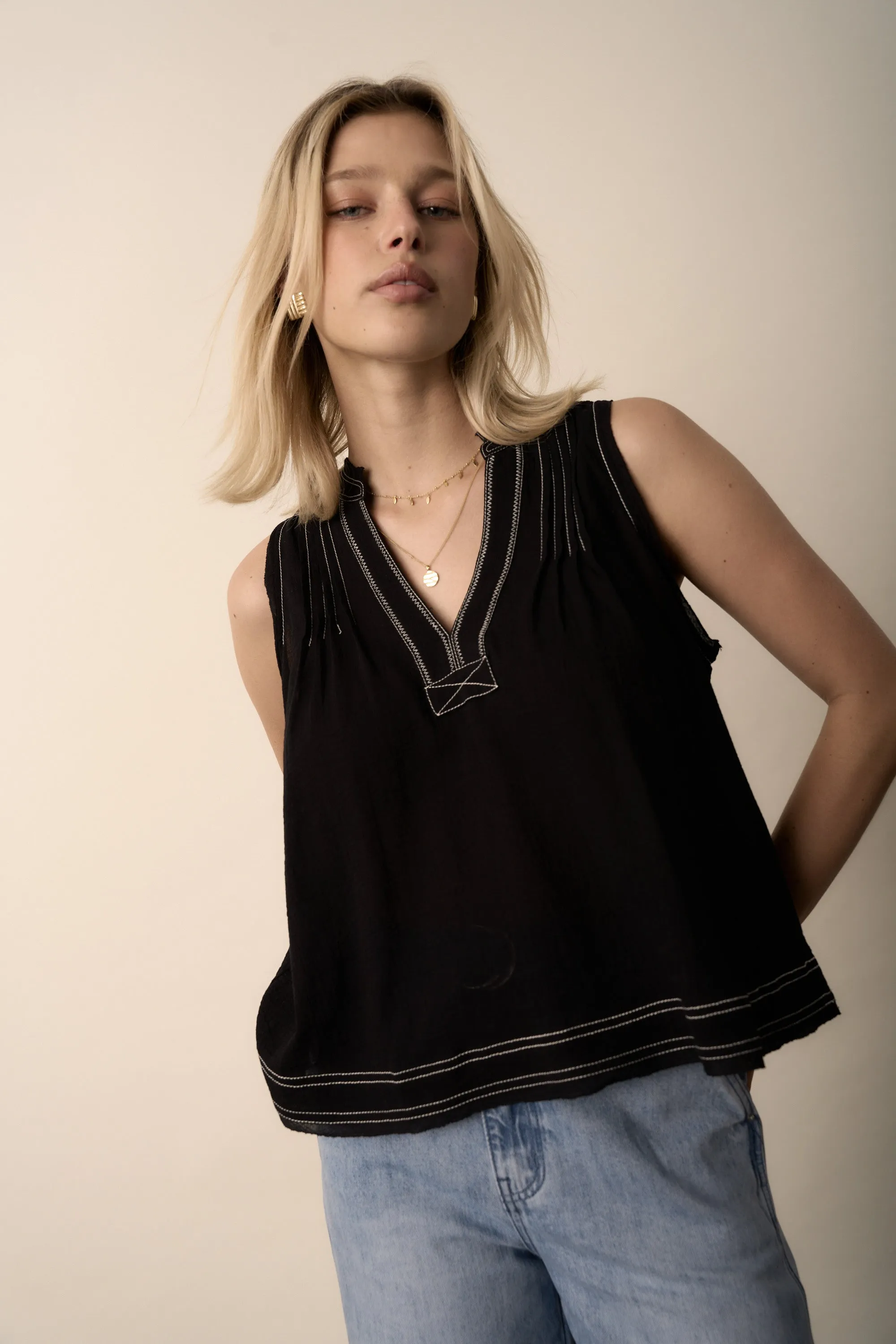 Wren Contrast Stitch Sleeveless Top
