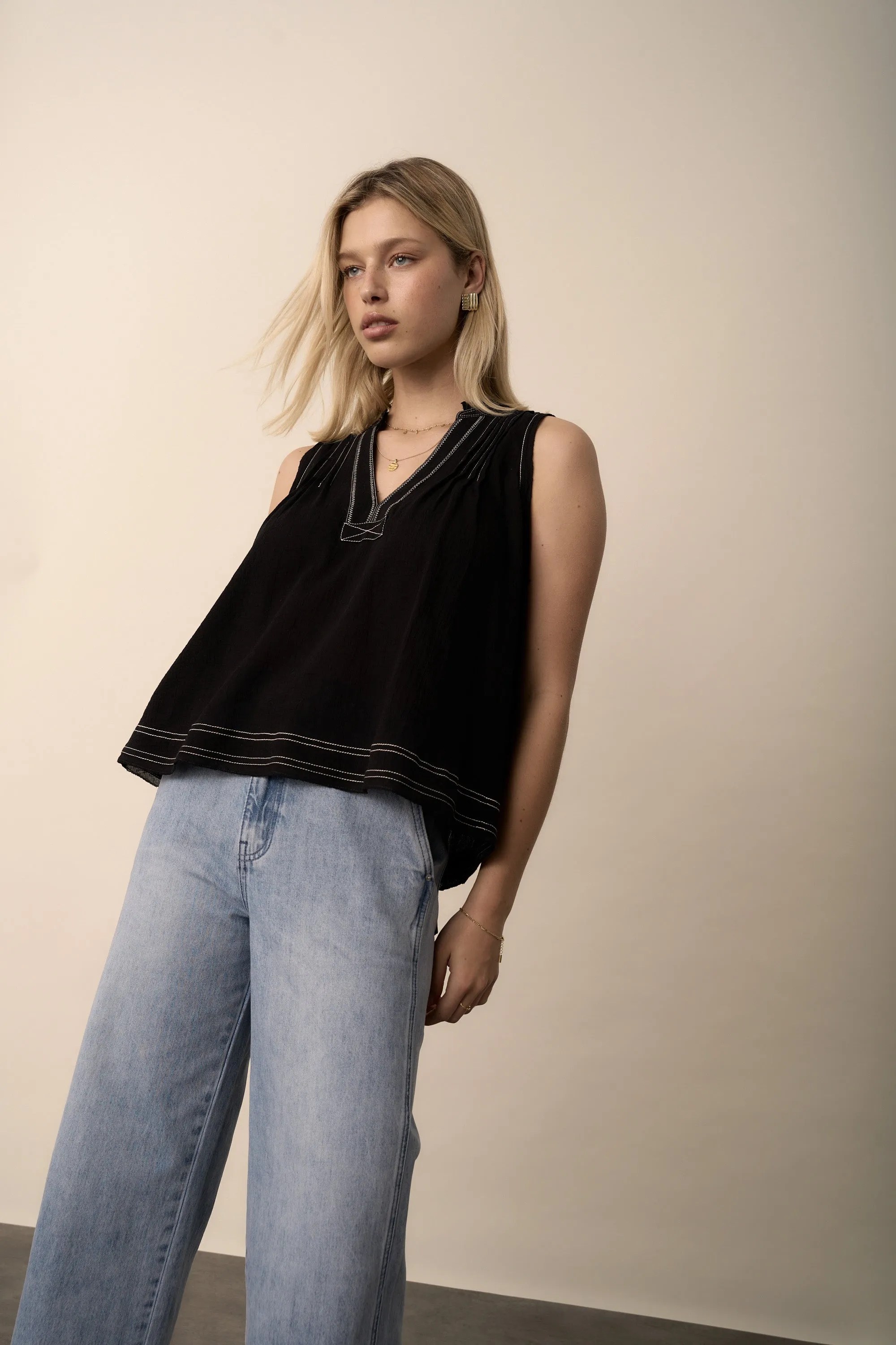 Wren Contrast Stitch Sleeveless Top