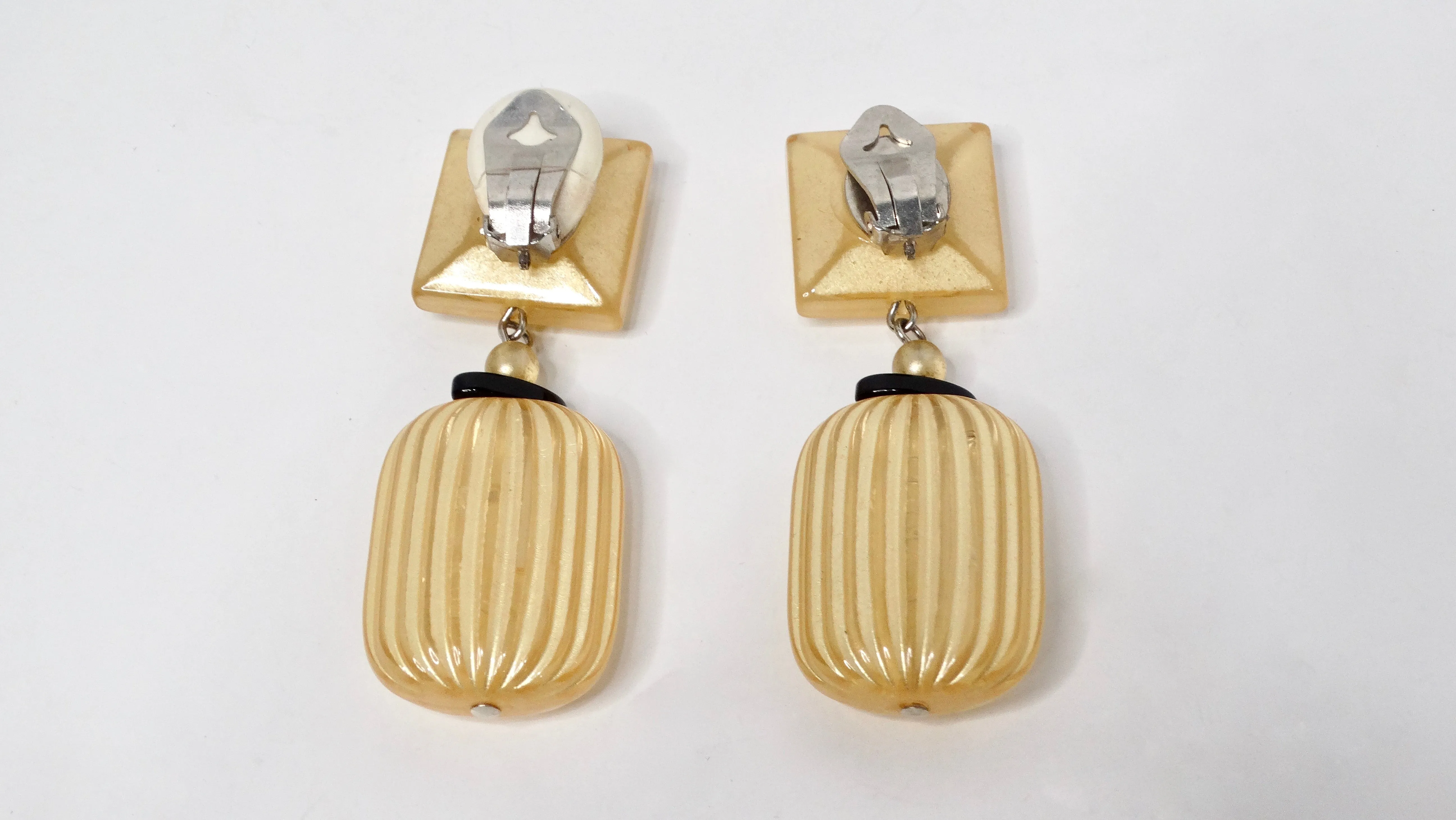 Yellow Jewel-Tone Beaded Costume Clip-On Dangle Earrings