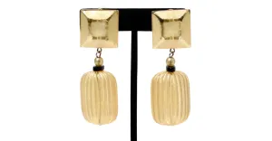 Yellow Jewel-Tone Beaded Costume Clip-On Dangle Earrings
