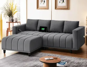 YITAHOME Sectional Couch with Ottoman 82.6" L Shaped Sofas Cloud Couch Deep Seat Velvet Modular 3 Seater Sofa with USB & Type-C Ports Reversible Ottoman for Living Room Apartment Office, Dark Grey