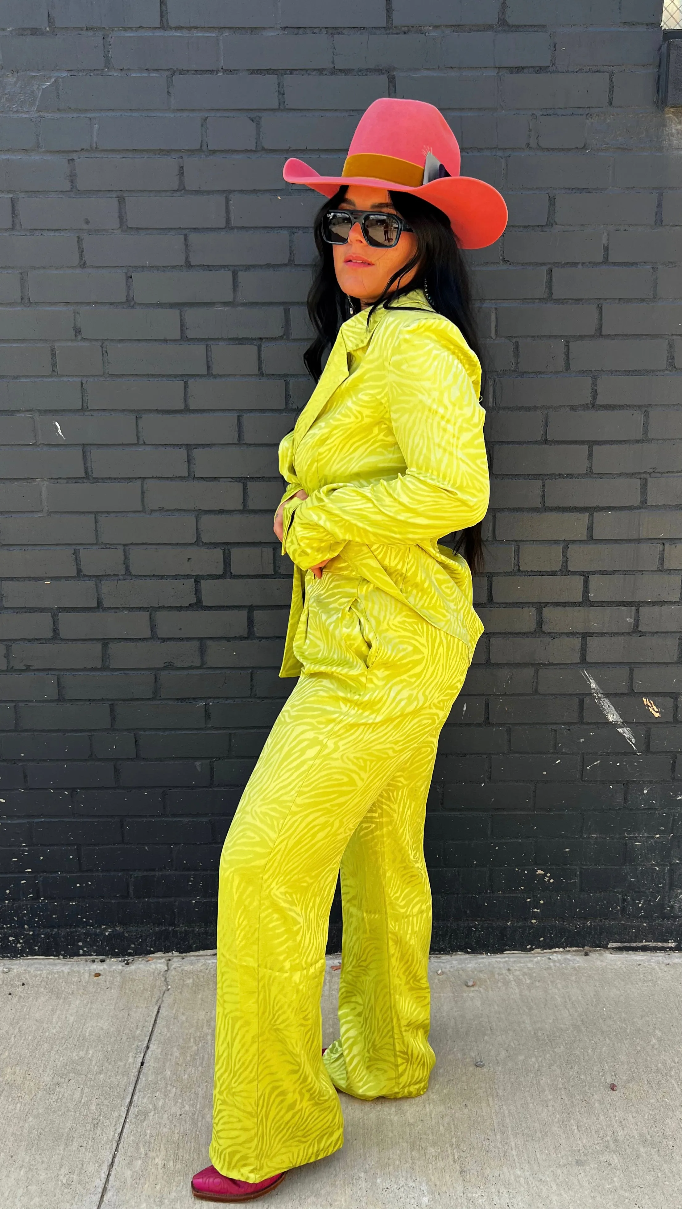 Zebra Print Trousers - Lime Green