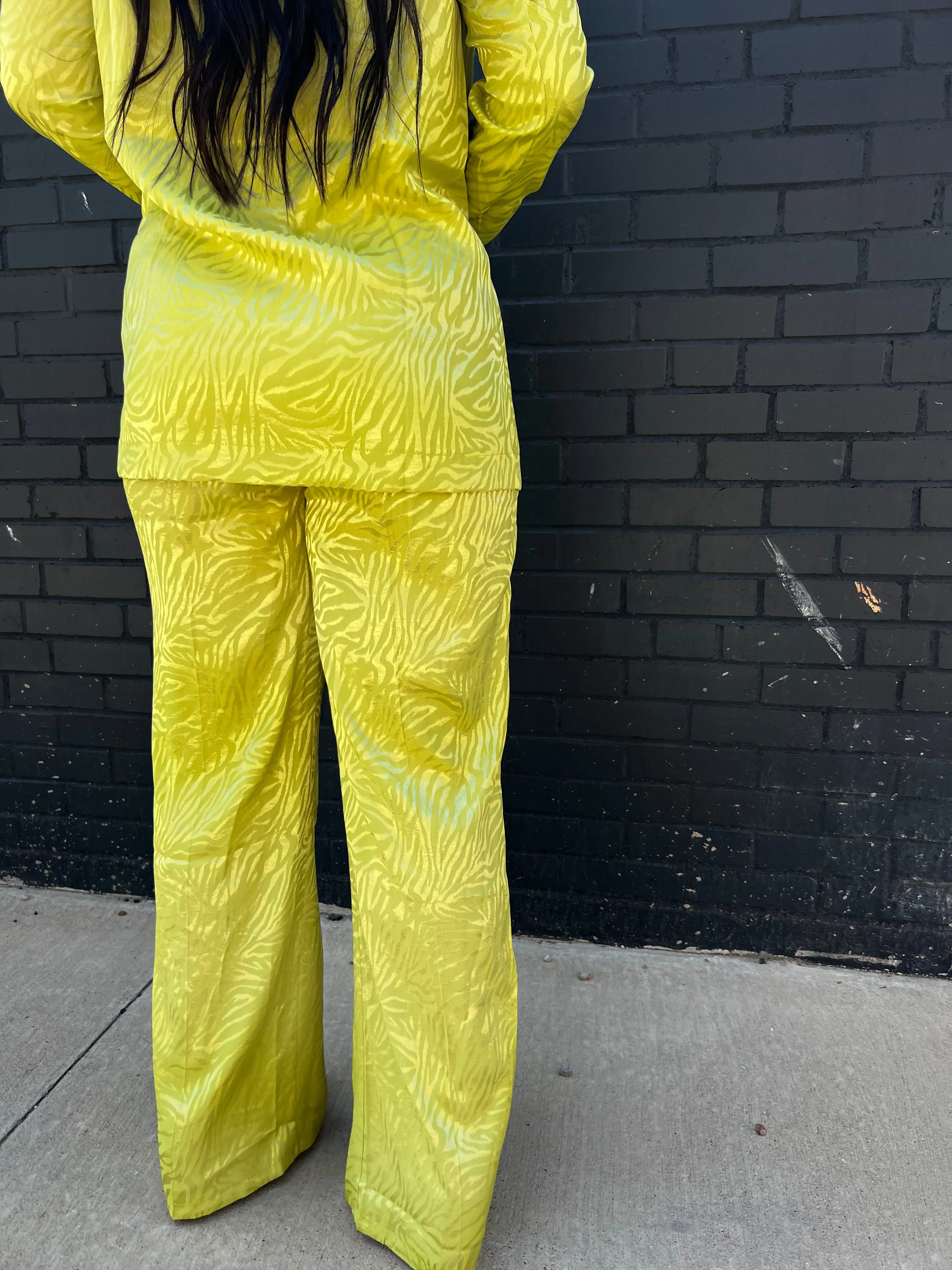 Zebra Print Trousers - Lime Green