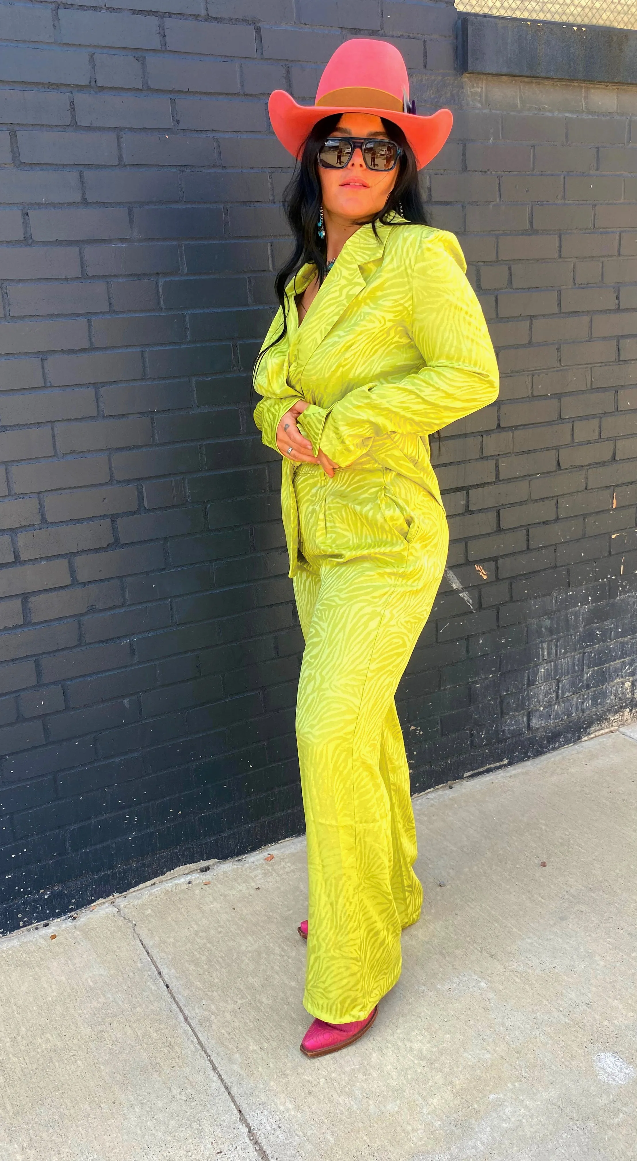 Zebra Print Trousers - Lime Green