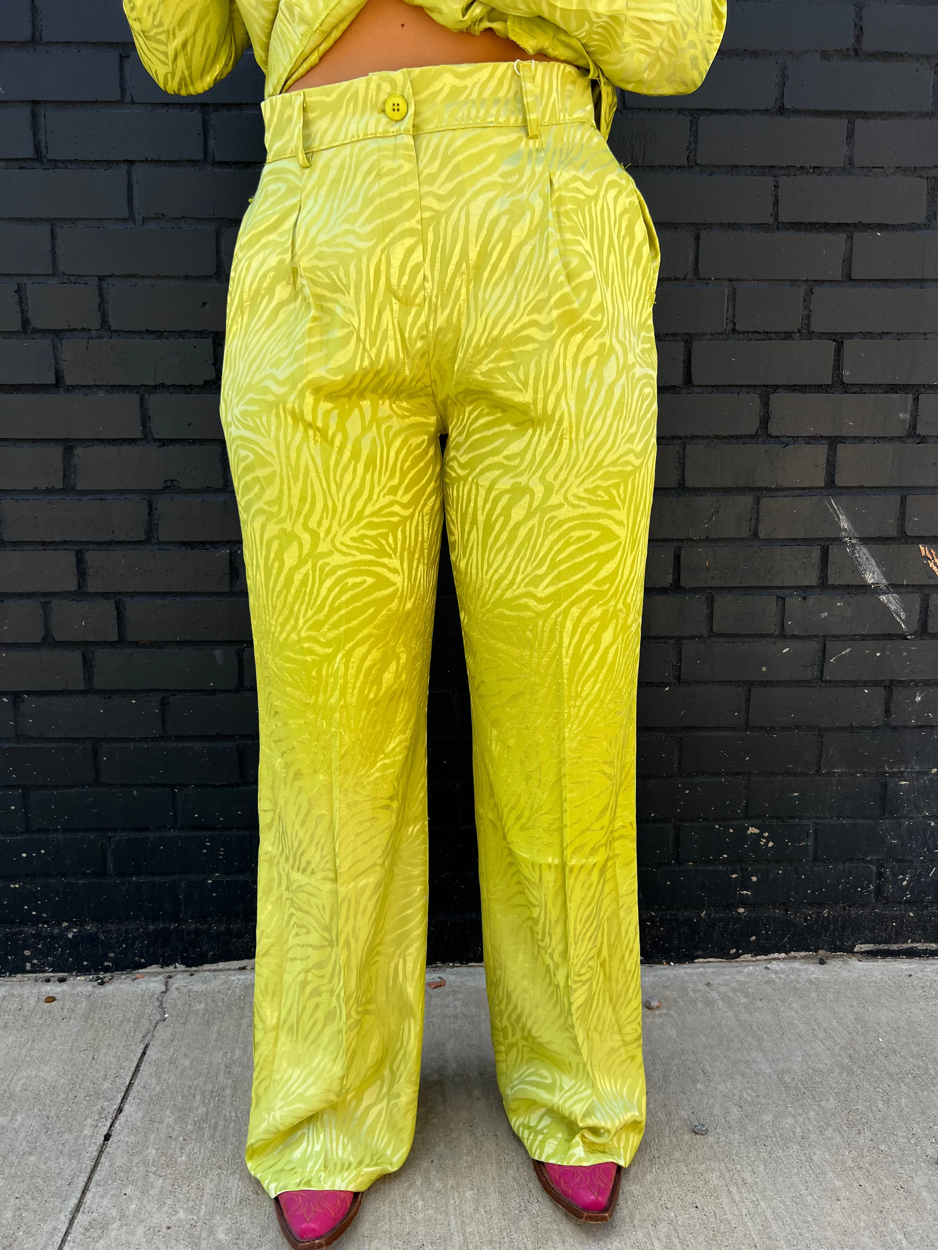 Zebra Print Trousers - Lime Green